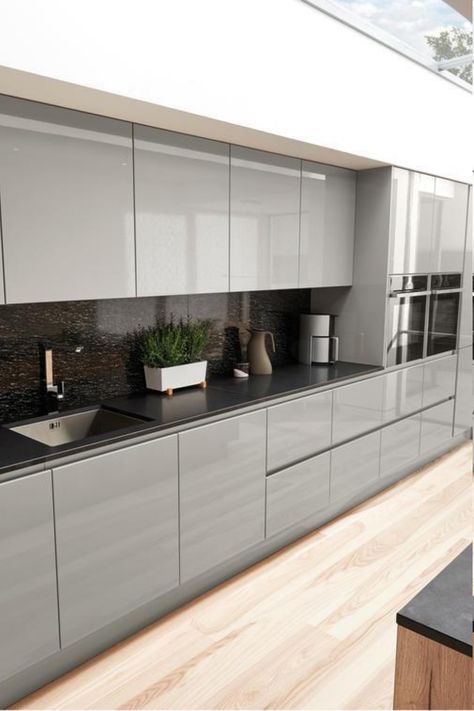 Aluminum Kitchen Cabinets, Серая Кухня, Latest Kitchen Designs, Handleless Kitchen, Kitchen Cupboard Designs, Modern Kitchen Cabinet Design, Modern Kitchen Interiors, Kitchen Interior Design Decor, Kitchen Interior Design Modern