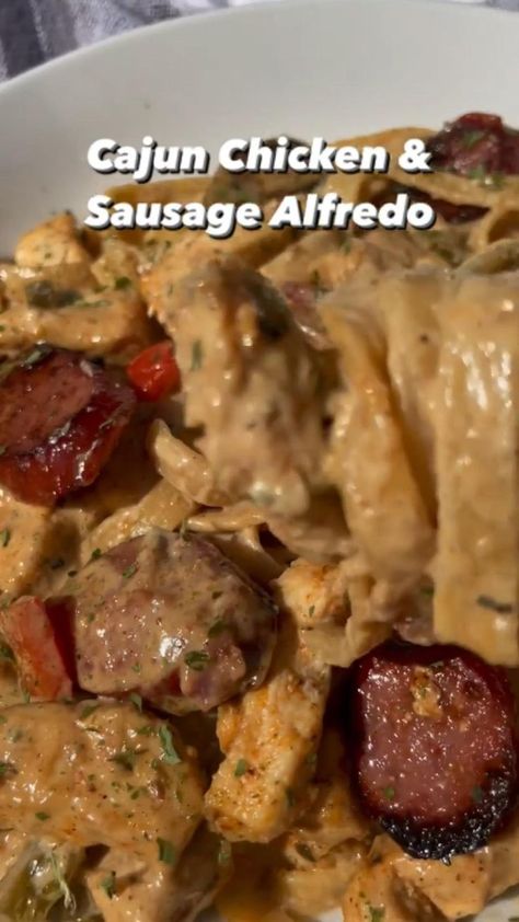 Pin on Idea Pins by you Chicken Sausage Alfredo, Sausage Alfredo, Soul Food Dinner, Pasta Dinner Recipes, Cajun Chicken, Health Dinner Recipes, Chicken Alfredo, Lost 100 Pounds, Chicken Sausage