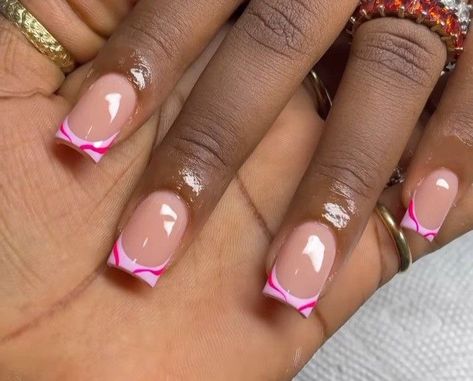 Short Acrylic Nails Designs French, Nails Short Acrylic, Biab Nails, Acrylic Nails Designs, Pink Tip Nails, Overlay Nails, Short Coffin, Simple Gel Nails, Colored Acrylic Nails