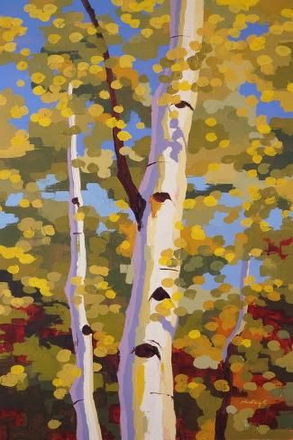 size: 18x12in Giclee Print: Cantata, C.2023 (Oil on Canvas) by Hadley Rampton : Tree Paintings Acrylic, Aspen Tree Art, Vertical Painting Ideas, Handsaw Painting, Mantle Pictures, Aspen Painting, Abstract Realism Painting, Colorful Tree Painting, Aspen Trees Photography