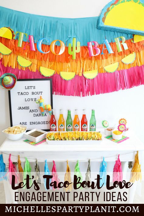 Let's Taco Bout Love Engagement Party Ideas by Michelle's Party Plan-It Taco Bout Love Engagement Party, Engagement Party Decorations Diy, Taco Bout Love, Engagement Party Diy, Engagement Party Themes, Engagement Party Ideas, Mexico Party, Engagement Party Planning, Fiesta Bridal Shower