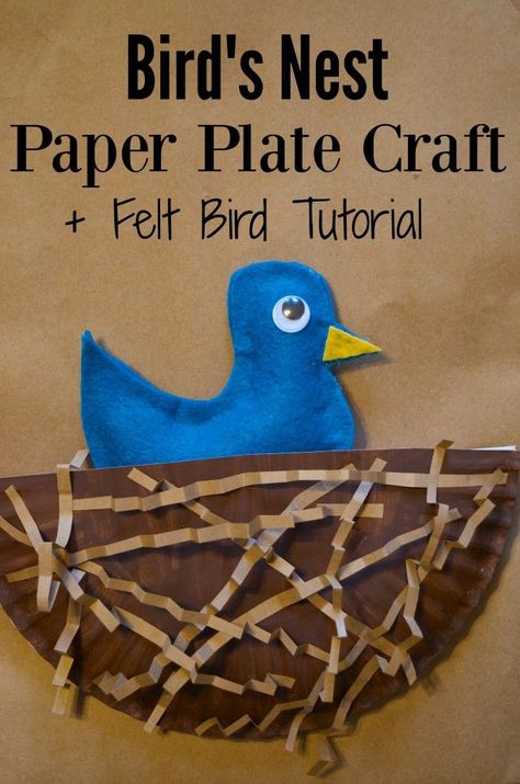 Bird's Nest Paper Plate Craft for kids plus felt bird tutorial and template - SO cute to go with preschool songs, spring crafts, science lessons, and children's books. Bird Nest Craft For Kids, Nest Craft For Kids, Nest Craft, Bird Nest Craft, Childrens Books Activities, Paper Plate Craft, Paper Plate Crafts For Kids, Spring Crafts For Kids, Bird Crafts