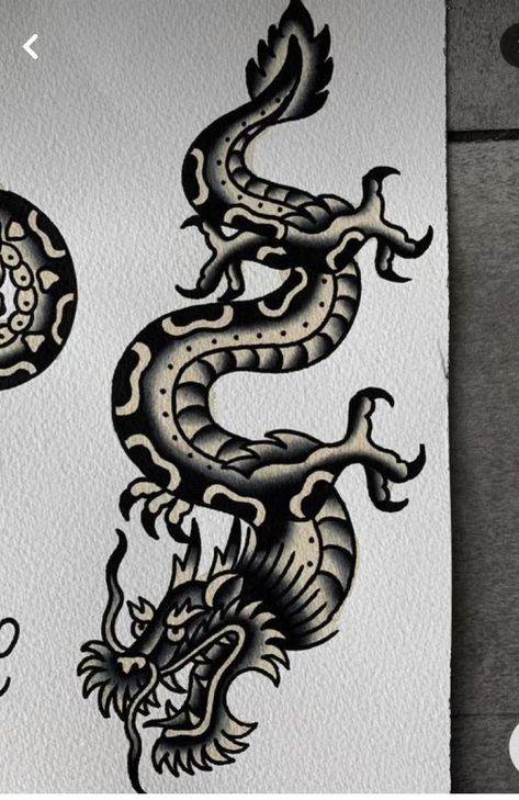 Chinese Dragon Tattoos Traditional, American Traditional Dragon Tattoo Flash, Wadjet Tattoo, Flash Dragon Tattoo, American Traditional Dragon Tattoo Black, Traditional Tattoos Dragon, Traditional Dragon Tattoo Flash, Trad Dragon Tattoo, Dragon Flash Tattoo