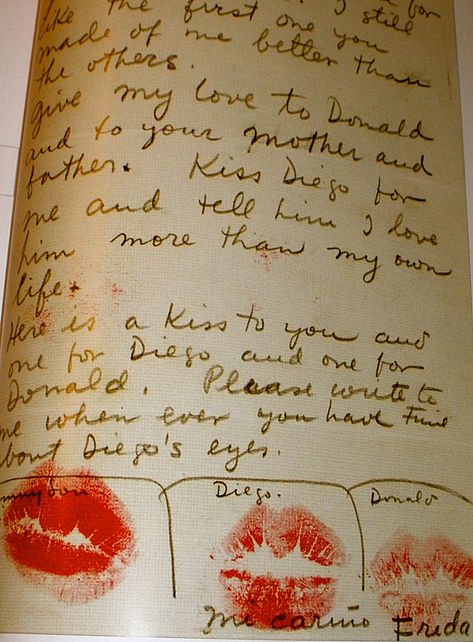 We lose sleep over it. We sleep better with it. It is (and should be) the furthest thing from a trend and yet it’s the coolest, best, most fulfilling thing out there. LOVE. (Frieda Kahlo's Diary) Frida Kahlo Diego Rivera, Frida And Diego, Dollette Coquette, Lipstick Kiss, More Than Love, Diego Rivera, Famous Authors, Mail Art, Letter Writing