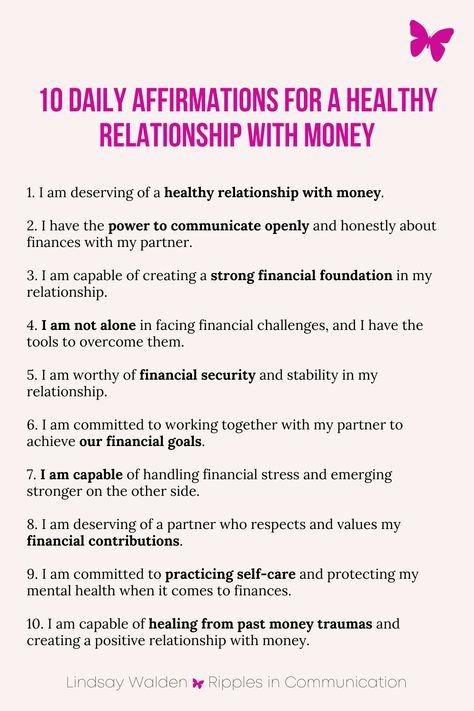 Transform your relationship with money and build a strong financial foundation in your relationship with these 10 daily affirmations. Click to read more and start your journey to financial harmony today! Healing Your Relationship With Money, Financial Relationship Problems, Healing My Relationship With Money, Healthy Relationship With Money, Money Relationship Goals, Financial Foundation, Business Affirmations, Boost Your Self Esteem, Relationship With Money