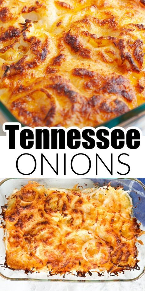 This Tennessee onions recipe is so simple but tastes amazing!!! This side dish recipe is one that everyone will want again and again. Onions, seasonings, and cheese and layered in a baking sheet and baked to golden brown perfection. What Onion To Use, Recipes Using Onions, Recipes For Onions, Small Onions Recipe, Simple Bbq Side Dishes, White Onion Recipes, That Recipe, Cook Outside Side Dishes, Onion Meals