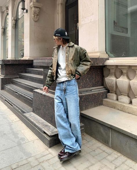 Ny Mens Fashion, Baggy Denim Jeans Outfit, Mens Baggy Jeans Outfit, Baggy Jeans Outfit Men, Outfit With Cap, Fits Of The Week, Vintage Outfits Men, Pinterest Wardrobe, Fashion Baggy