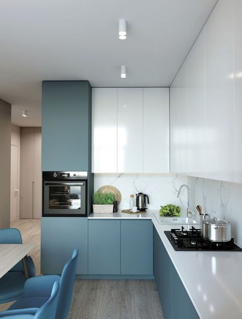 Dark Teal Cabinets Kitchens Modern, Counter Backsplash, Modern Kitchen Colours, Vstupná Hala, Model Dapur, Interior Dapur, Kitchen Modular, Kitchen Cupboard Designs, Kabinet Dapur