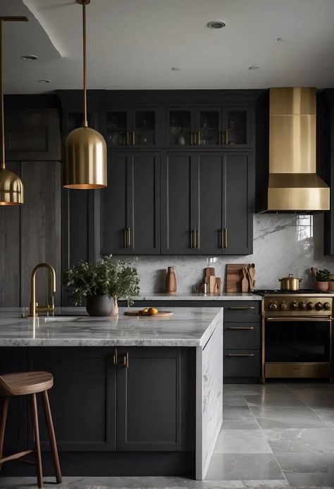 Moody Gray Kitchens: A Cozy and Inviting Trend for Your Home - Kitchen Informant Smokey Gray Cabinets, Matte Dark Grey Kitchen Cabinets, Dark Neutral Kitchen Cabinets, Moody Vibes Aesthetic, Dark Gray Countertops Kitchen, Charcoal Cabinets Kitchen, Dark Grey Cabinets Kitchen, Masculine Kitchen Ideas, Charcoal Kitchen Cabinets