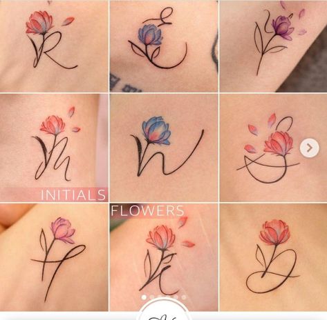 #tattoo, #tattoos, #inked, #tattooart, #tattooedwomen, #tattooedguys, #tattooinspiration, #tattooideas, #tattooworldwide, #tattoosociety, #InkLaughs, and #TattooFails​ Kids Initial Tattoos, Small Letter Tattoo, Flower Tats, Hand Tattoo Images, Flores Tattoo, Tulip Tattoo, Alphabet Tattoo Designs, Mom Tattoo Designs, Clever Tattoos