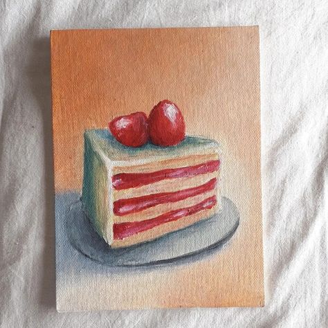 Pastry Painting Acrylic, Cake Acrylic Painting, Food Art Painting Acrylic, Cake Painting, Food Art Painting, Cake Drawing, Disney Canvas, Painting Birthday, Library Art