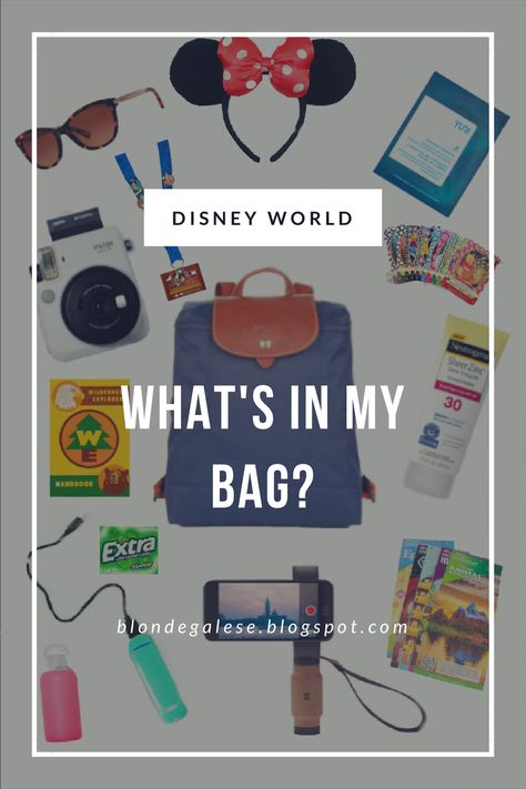 blondegalese: What's In My Bag? Walt Disney World What’s In My Disney Bag, Disney Tote Bags Diy, Disney Bag Essentials, Disney Day Bag, Longchamp Backpack, Disney Tote Bags, Disney Essentials, What's In My Purse, What's In My Bag