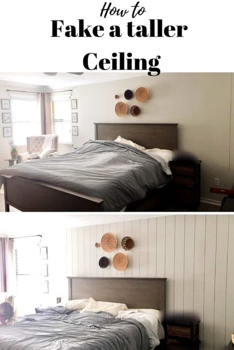 Easiest Trick to Make Ceilings Look Taller Make Ceilings Look Taller, Low Ceiling Bedroom, Cottage Style Bedroom, Tall Furniture, Make Bed, Dnevni Boravak, Messy Bed, Garage Addition, Diy Accent Wall