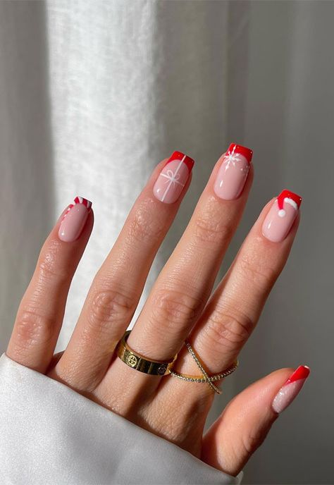 Red Tip Nails, Christmas Nails 2023, November Nails, Holiday Nail Designs, Cute Christmas Nails, Christmas Nails Easy, Christmas Gel Nails, French Tip Acrylic Nails, Thanksgiving Nails