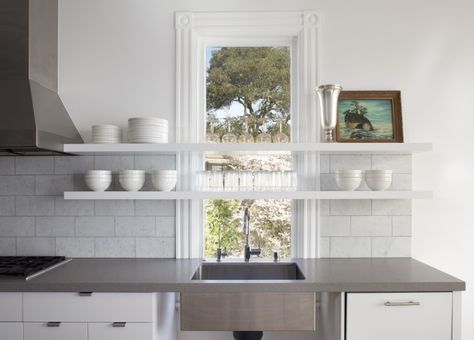 Remodeling 101: 7 Things To Know About Engineered Quartz Countertops Low Kitchen Window, Engineered Quartz Countertops, Low Window, Kitchen Window Ideas, Countertop Inspiration, Kitchen Sink Window, Floating Glass Shelves, Modern Kitchen Sinks, Engineered Quartz