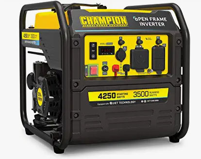 Brand	Champion Power Equipment
Wattage	4250 watts
Fuel Type	Gasoline
Power Source	Gas Powered
Item Weight	75 Pounds
Voltage	120 Volts
Output Wattage	4250 Watts Propane Generator, Portable Inverter Generator, Generator Accessories, Save Fuel, Inverter Generator, Dual Fuel Generator, Portable Generator, Hybrid Design, Open Frame