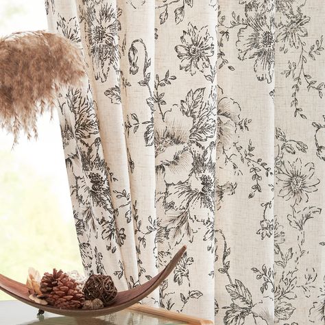 PRICES MAY VARY. Floral Linen Curtains: Bring a sense of elegance to your home by JINCHAN flower curtains. Package includes 2 panels in 50 inch wide by 108 inch long each, 100 by 108 combined. Patterned with elaborate peony flowers, these drapes beautifully frame your windows with a farmhouse style. Light Filtering Curtains: Designed with lovely trims on the edges, these flax curtain panels strike a perfect balance between functionality and aesthetics, in a soft and hazy effect. They provide suf Patterned Drapes, Drapes Bedroom, Curtains Floral, Farmhouse Style Lighting, Window Curtains Bedroom, Pattern Draping, Bedroom Drapes, Flower Curtain, Curtain Room