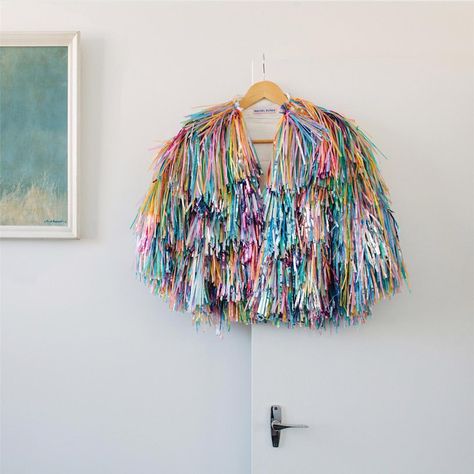 I need a tinsel jacket from @imakestagram to wear on the weekends. And all days that end in Y! Diy Karneval, Tinsel Jacket, Rachel Burke, Tassel Jacket, Frankie Magazine, Unicorn Craft, Diy Unicorn, Medieval Tapestry, Unicorn Crafts