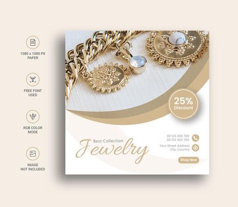 Jewelry social media instagram post bann... | Premium Vector #Freepik #vector #banner Jewelry Graphic Design Social Media, Accessories Social Media Design, Jewelry Banner Design, Jewelry Social Media Post, Square Flyer Design, Jewelry Social Media, Jewelry Banner, Gold Loan, Typeface Poster