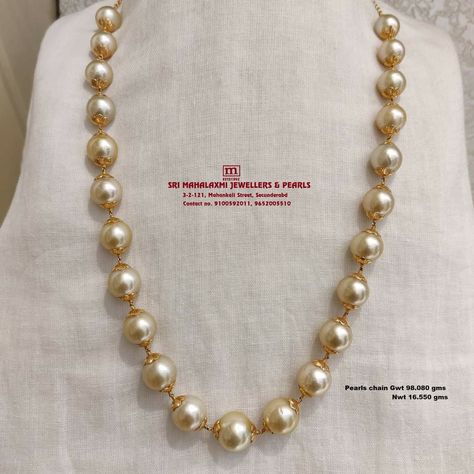 Pearl And Gold Beads Chain, South Sea Pearls Indian Jewellery, Pearl Ruby Emerald Chain, Balls Chains In Gold, Moti Mala Jewellery, Pearl Chain Designs In Gold, Simple Pearl Chain, Whatsapp Video Call, Moti Mala