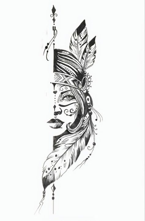 Jeep Tattoos, Tattoo Indien, Indian Women Tattoo, Tato Setengah Lengan, Native American Tattoos, Native Tattoos, Tato Lengan, Leg Tattoos Women, Indian Tattoo