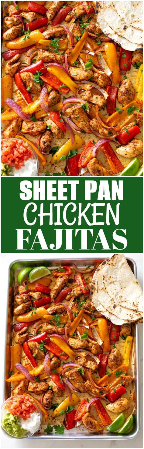 Sheet Pan Chicken Fajitas - healthy, easy, and filled with vegetables and chicken. #sheet #pan #chicken #fajitas Easy Dinner With Chicken, Dinner With Chicken, Sheet Pan Chicken Fajitas, Chicken Sheet Pan, Chicken Fajita Recipe, Pan Chicken Fajitas, Sheet Pan Dinners Recipes, Sheet Pan Chicken, One Pan Dinner