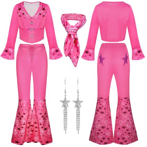 PRICES MAY VARY. Cowgirl Costume for Women Includes a long-sleeved top, a flared pants, a scarf and a pair of star tassel earrings. Unigue Design: The design of this women's flare pant outfits is inspired by the disco vintage denim look of the 70s and 80s. The colors and design elements of the whole collection are the most popular this year. The extended bell sleeve design is suitable for all seasons, keeping you warm and stylish at the same time. Create your own style in this women's denim suit 80s Cowgirl, Cowgirl Costume For Women, Dolly Parton Costume, Cowboy Costume, Costume For Women, Barbie Costume, Cowgirl Costume, Disco Outfit, Outfits 2023