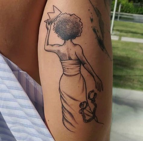 Black Femininity Tattoo, African Inspired Tattoos Woman, Afro Pick Tattoo, Black Woman Tattoo Afro, African Tattoos For Women, Afrocentric Tattoos For Women, Bb Tattoo, African American Tattoos, Black Goddess Tattoo