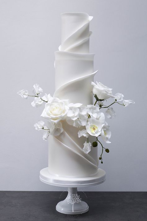 Orchid Ruffle wedding cake by Blossom Tree Cake Company, Harrogate, North Yorkshire Luxury Wedding Cake Unique, Wedding Cake 2024, Novelty Wedding Cakes, Huge Wedding Cakes, Orchid Wedding Cake, Wedding Cake Designs Simple, Geode Cake Wedding, Royal Wedding Cake, Ruffle Wedding Cake