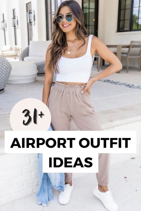 Comfy Cute Airport Outfit, Plane Outfit Airport Style, Summer Airplane Outfit, Casual Airport Outfit, Airport Outfit Spring, Cute Airport Outfit, Airport Outfit Ideas, Casual Travel Outfit, Comfy Airport Outfit