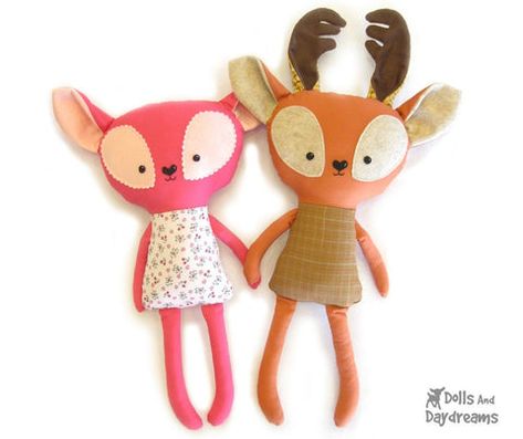 Dress Up Softie Patterns | Dolls And Daydreams Fox Sewing Pattern, Dolls And Daydreams, Deer Doll, Animal Eyes, Baby Mobil, Softie Pattern, Sewing Stuffed Animals, Doll Sewing, Sewing Toys