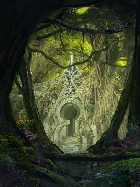 Landscapes of Tal'dorei Part 1, Kent Davis on ArtStation at https://www.artstation.com/artwork/nq8go Elven City, Concept Art Landscape, Forest Scenery, Forest City, Temple Art, Landscape Concept, Forest Path, Fantasy Forest, Fantasy Setting