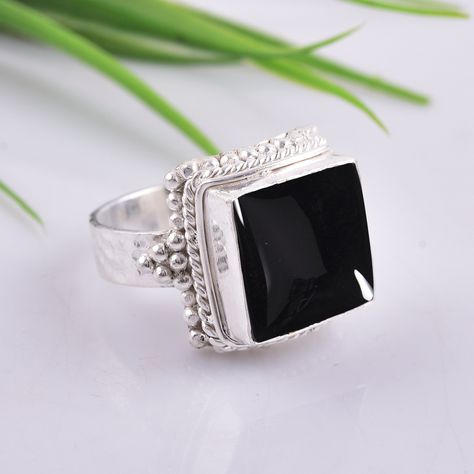 Excited to share the latest addition to my #etsy shop: Natural Black Onyx Ring- 925 Sterling Silver Rings For Women- Square Handmade Gemstone Jewelry- Bridal Engagement- Vintage- Birthday Gift https://etsy.me/3hX62jB #men #pinched #bezel #no #silver #yes #black #onyx # Green Tourmaline Jewelry, Stone Ring Design, Black Obsidian Ring, Obsidian Ring, Silver Rings For Women, New Gold Jewellery Designs, Black Stone Ring, Onyx Jewelry, Black Onyx Ring