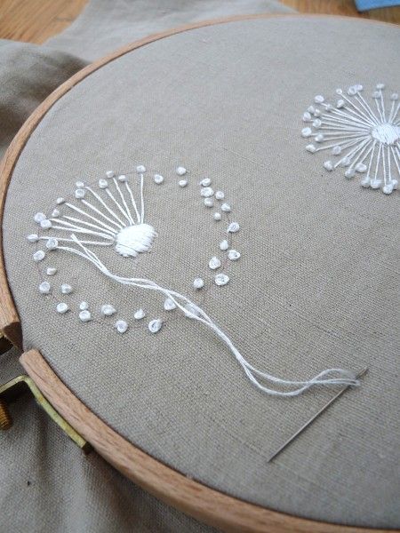 Dandelion Embroidery, French Knot Embroidery, Basic Embroidery Stitches, Hand Embroidery Tutorial, Embroidery Stitches Tutorial, Hand Embroidery Flowers, Embroidery Patterns Vintage, Pola Sulam, Embroidery Flowers Pattern