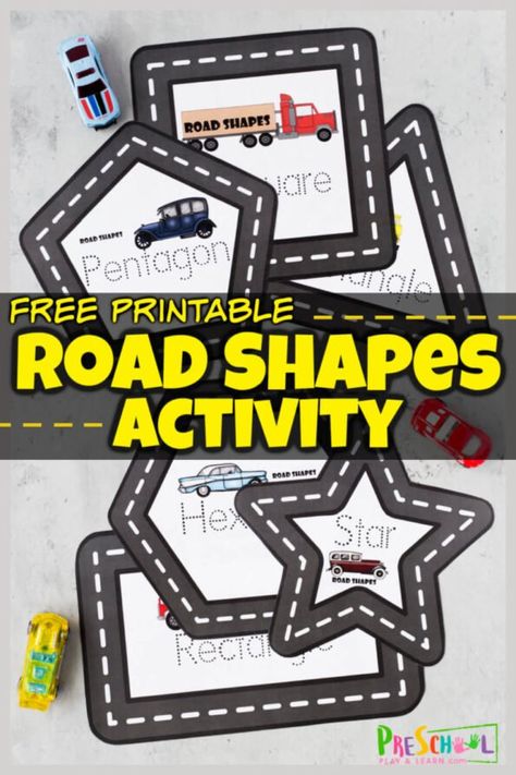 Tower Activities For Preschool, Shape House Preschool, Things That Go Preschool Activities, Shape Roads Printable Free, Pre K Table Top Activities, Printable Roads For Toy Cars, Wheel Study Preschool, Free Transportation Printables Preschool, Transportation Sorting Free Printable