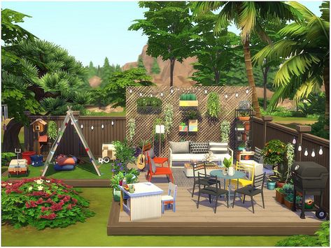 Sims 4 Backyard, Terasse Ideas, Family Yard, Sims 4 Family, Family Backyard, Sims 4 House Design, Luxury Penthouse, Sims Building, House Yard