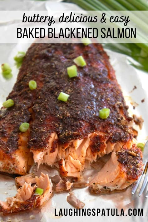 Blackened Salmon Ceasar Salad Recipes, How To Make Blackened Salmon, Blackened Salmon With Dill Sauce, Sweet And Savory Salmon, Easy Blackened Salmon, Blackened Baked Salmon, Blackened Salmon In Oven, Blacked Salmon Recipes, Oven Blackened Salmon