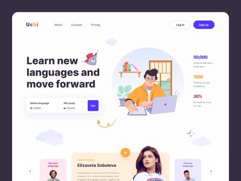 Uchi - Language school Wordpress Ideas, Language Website, Navy Federal, Awesome Websites, Beautiful Web Design, Brochure Design Layout, Desain Ui, School Template, Miniature Photography