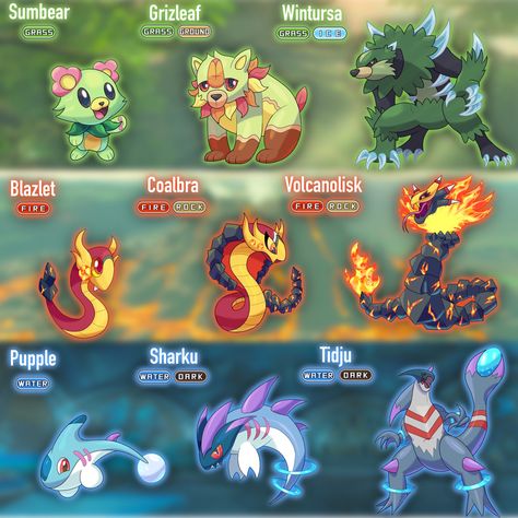 Pokemon Starter Evolutions, Fakemon Ideas, Kartu Pokemon, Pokemon Fake, Pokemon Dragon, Pokemon Champions, Pokemon Fusion Art, Pokemon Starters, Logo Game