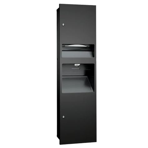 Simplicity™ in Matte Black 3-in-1 Cabinet - Paper Towel Dispenser & Waste Receptacle, W/ Provision For High-Speed Hand Dryer - Recessed - 64672-41PC - | American Specialties Dryer Cabinet, Commercial Paper Towel Dispenser, Cabinet Paper, Commercial Bathroom, Folded Paper Towels, Paper Hand Towels, Paper Towel Dispenser, Hand Dryer, Napkin Dispenser