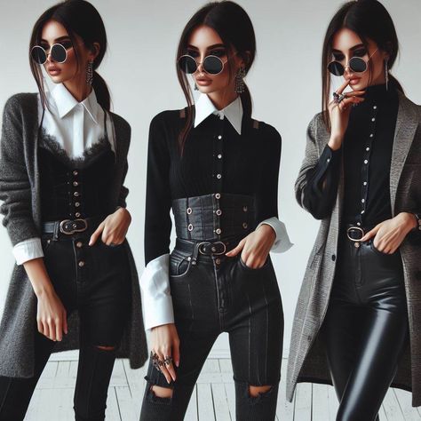 Edgy Business Professional Outfits, Gothic Chic Outfit, Elegant Grunge Outfits, Grunge Work Outfit Corporate Goth, Dark Outfits Edgy, 70s Alternative Fashion, Edgy Professional Outfits, Outfit Minimalista, Goth Chic