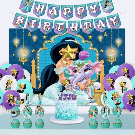 Princess Birthday Banner, Birthday Banner Cake Topper, Princess Backdrops, Princess Jasmine Birthday Party, Princess Jasmine Birthday, Princess Birthday Party Decorations, Princess Party Decorations, Cake Banner Topper, Princess Birthday Party