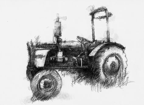 Tractor Sketch, Drawing Mechanical, Mechanical Objects, Tractor Art, Tattoo Concepts, Old Tractor, Building Painting, Farm Machinery, Sketch A Day