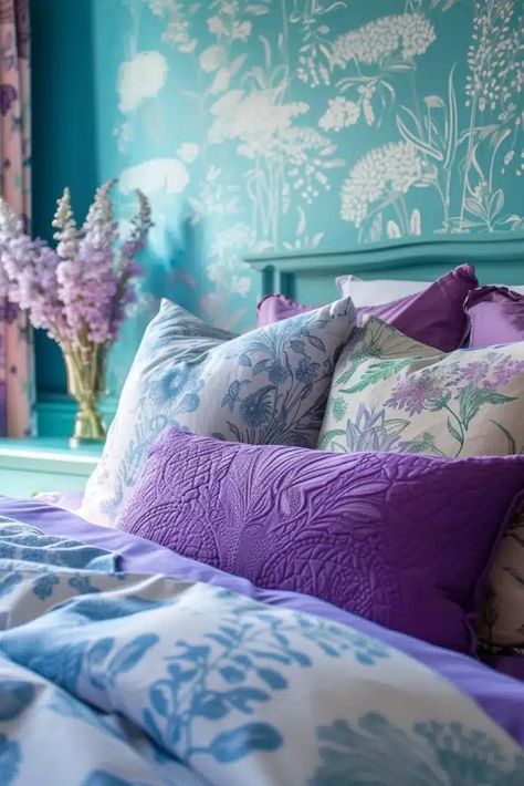 25 Chic Blue and Purple Bedroom Ideas for a Unique Sleep Space - Roomy Retreat Purple And Blue Bedroom Ideas, Blue And Purple Bedroom Ideas, Blue And Purple Bedroom, Purple Bedroom Ideas, Purple Bedrooms, Purple Bedroom, Blue Bedroom, Purple Hues, Dream Bedroom