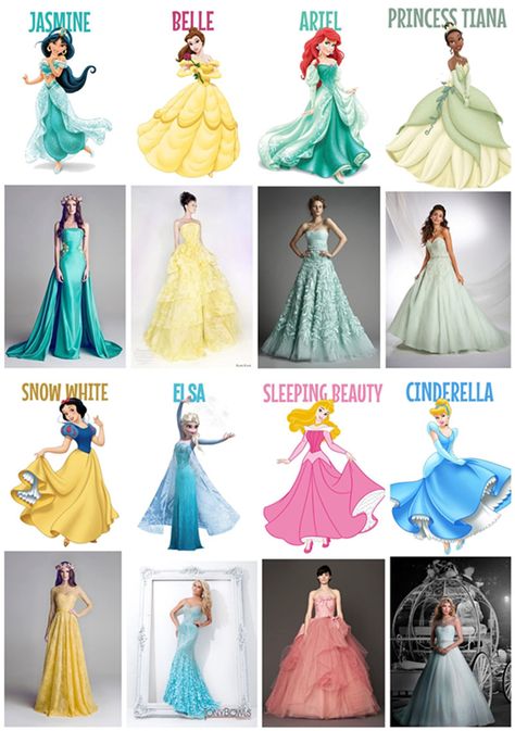 Disney Princess Bridesmaids, Disney Princess Inspired Dresses, Disney Closet, Disney Princess Gowns, Disney Bridesmaids, Disney Wedding Ideas, Bed Frame Diy, Disney Princess Wedding Dresses, Wedding Ideas Diy