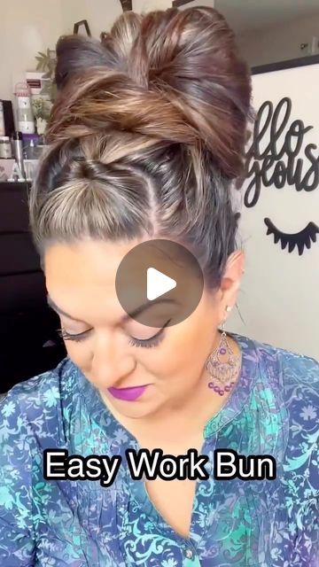 Easy Updos For Medium To Long Hair, Hair Bun Hacks Videos, Work Hair Dos Easy, How To Do A Hair Bun Simple, Cute Work Buns, Work Bun Hairstyles Simple, Easy Buns For Work, Easy Bun For Work, How To Make A Hair Bun Tutorials