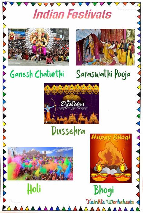 Indian Festivals School Project, Festival Chart For School, Festivals Of India Chart For Kids, Indian Festivals Chart, Festivals Of India Worksheet, National Festivals Of India, Indian Festival Illustration, Hindi Project, Evs Worksheet