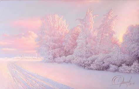 Winter Wallpaper Desktop, Embroidery Goldwork, Pink Scrapbook, Pink Wallpaper Ipad, Snow Aesthetic, Christmas Landscape, Pink Xmas, Pink Snow, Painting Snow