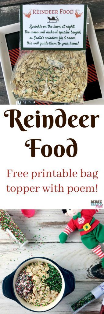 Santa's Magic Reindeer Food recipe and free printable reindeer food poem bag topper! Make this reindeer food to put out for Santa's reindeer on Christmas Eve! Magic Reindeer Food Recipe, Magic Reindeer Food Printable, Food Poem, Reindeer Food Poem, Reindeer Food Recipe, Reindeer Food Label, Reindeer Food Printable, Diy Christmas Treats, Magic Reindeer Food