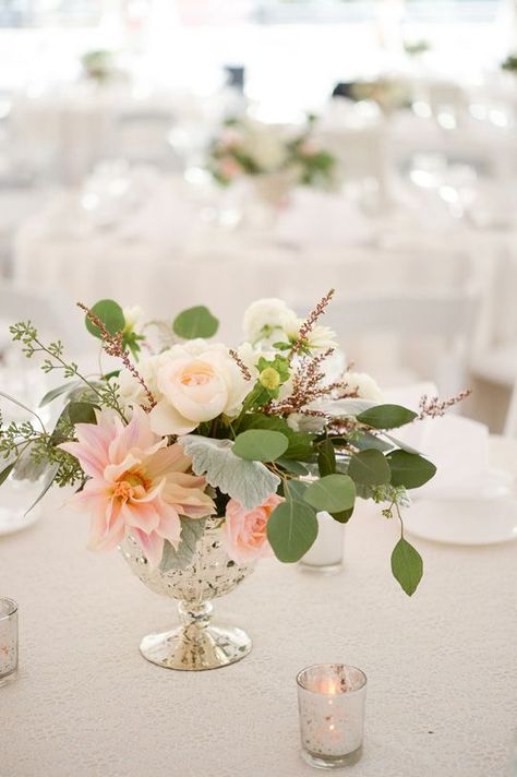 Blush Centerpieces, Wedding Decorations Elegant, Silver Brunia, Romantic Wedding Flowers, Green Sage, Dusty Green, Blushing Bride, Dusty Miller, Blush Bride